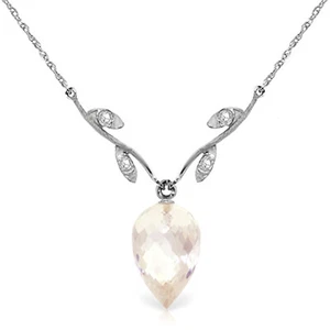 12.27 CTW 14K  White gold fine Necklace 16-24" Diamond Briolette White Topaz - Picture 1 of 6