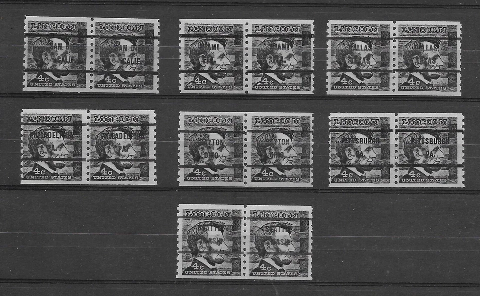 Scott #1303a SCARCE MINT NH COIL PRECANCELED GAP PAIR SET-7 Different-F-VF - Image 1 of 1