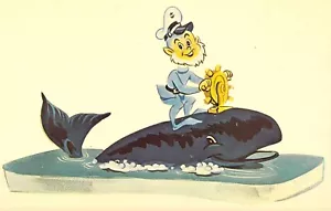 1964 OR Oceanlake Pixie Land Restaurant Elf on Whale Advertising Postcard N28 - Picture 1 of 2