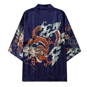 Niepce Unisex Flying Dragon Japanese Kimono Graphic Short Sleeves Cardigan Shirt - Picture 1 of 9