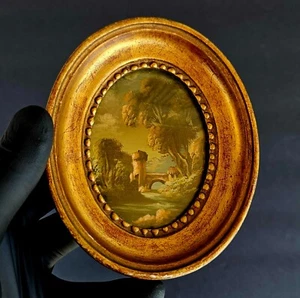 Pintura al óleo francesa vintage paisaje de pueblo - Imagen 1 de 8