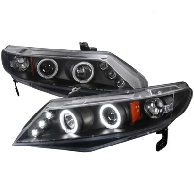 For 06-11 Honda Civic FA FG  Black Headlights Projector w/LED Halo 4 Door Sedan - Image 1 of 4
