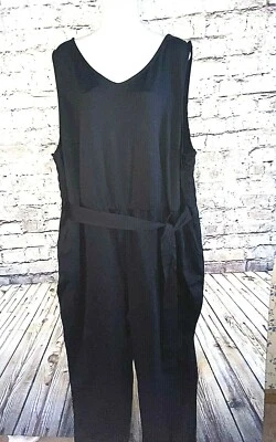 Liz Clairborne Womens 3XL Jump Suit Romper Black Sleeveless Belt Ruching Pocket - Image 1 of 4