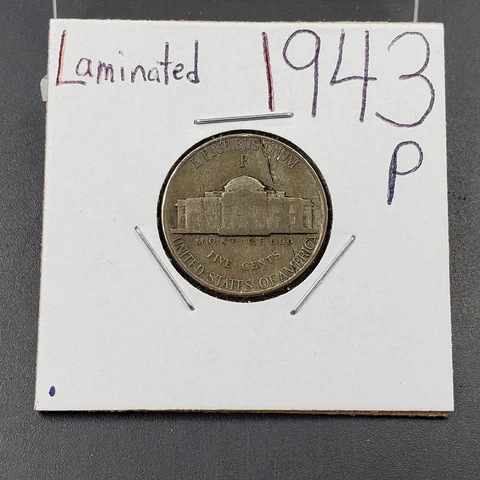 1943 P Jefferson Silver WW2 Era Nickel Laminated Planchet Error Coin #X Cover