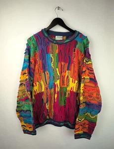 AUTHENTIC COOGI Men's Sz XL 1990s Rainbow Cotton Knit Sweater Pullover - Picture 1 of 10