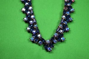 Collana girocollo vintage Trifari strass blu,cristallo trasparente,manca 1 pietra,M3 - Foto 1 di 4