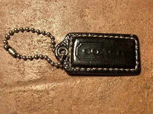 2.5" Large COACH Bronze Brown LEATHER Brass Key Fob Bag Charm Keychain Hang Tag - Picture 1 of 3