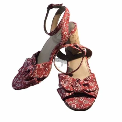 Torrid Red Bandana Print Chunky Cork Heels Ankle Buckle Size 9WW Women - Image 1 of 4