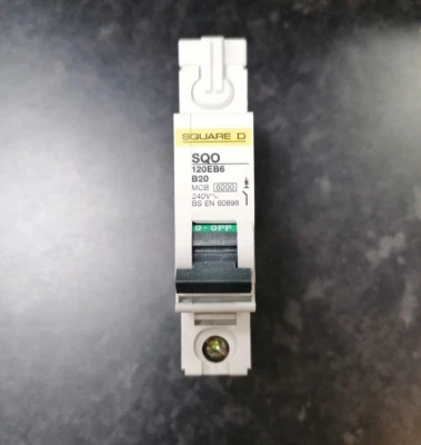 Square D MCB 20 Amp Single Pole Breaker Type B 20A SQO SQO120EB6 - Image 1 of 4