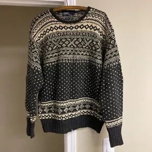 Vintage Polo Ralph Lauren Fair Isle Hand Knit Snow Ski Wool Silk Sweater Large - Picture 1 of 14