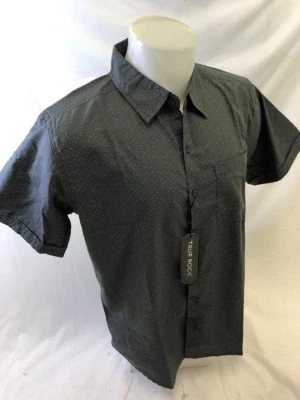 Mens TRUE ROCK Designer Shirt GRAY Woven SHORT SLEEVE Shirt 1 POCKET GEOMETRIC - Image 1 of 4