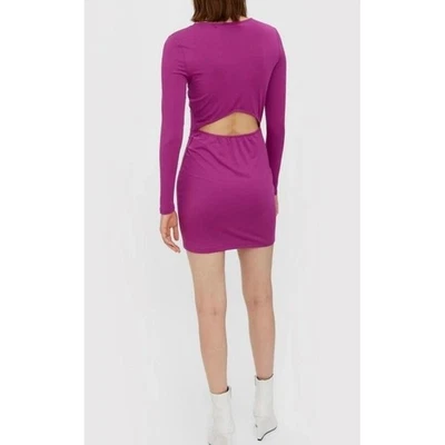 Vero Moda Wild Aster Purple Mini Dress Long Sleeve Open Back Size M Bodycon New - Image 1 of 4