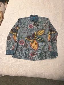 Zhafran Indonesian Batik Print Langarm Boho Festival Unisex XXL Schmetterling  - Bild 1 von 10