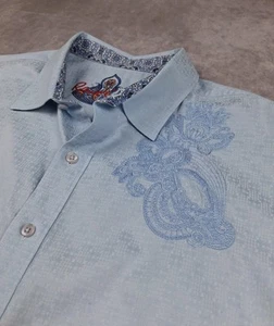 Robert Graham Shirt Mens Extra Large Embroidered Floral Button Up *STAIN* - Picture 1 of 10