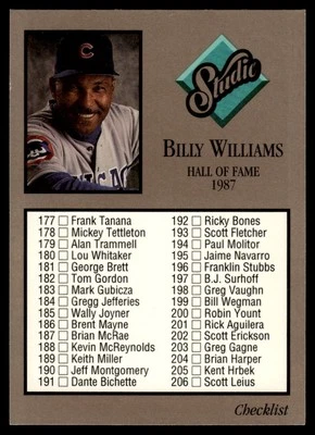 1992 Studio #263 Checklist (Billy Williams) - Image 1 of 2
