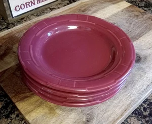 SET of (4) Longaberger Pottery Woven Traditions 7.25” Bread Plates Paprika Red - Picture 1 of 3