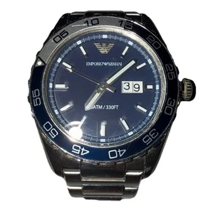 EMPORIO ARMANI MENS WATCH 100 METERS NAVY DIAL STAINLESS STEEL AR-6048 251404 - Picture 1 of 4