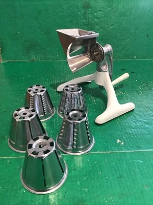Vintage White Hand Crank Salad Processor Shredder Grinder Manual 5 Cone Blades - Image 1 of 4