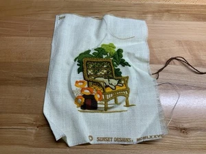 Vtg Sunset Design Jiffy Rattan W/Poppies Embroidery Kit #369 StartedNot Complete - Picture 1 of 6