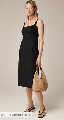 Novo com etiquetas J. Vestido Midi Crew Seamed Gola Quadrada Tamanho 4 Preto - Imagem 1 de 4