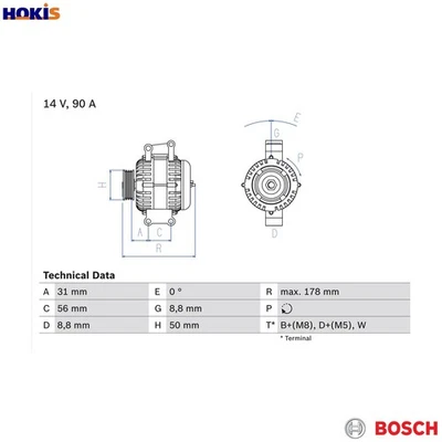 ALTERNATOR 0 986 041 530 FOR MERCEDES-BENZ C-CLASS/Break/T-Model 2.2L 4cyl - Image 1 of 4