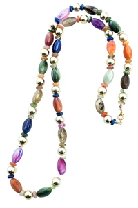 Vintage Multicolored Lucite Bead gold tone necklace - 29" - Picture 1 of 2