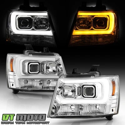 Faros proyectores de tubo LED cromados para Chevy Suburban Tahoe 2007-2013 Foto 1 de 4