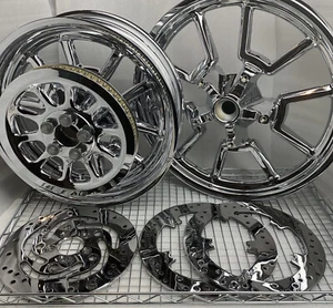 HARLEY DYNA LOW RIDER OEM MAG RIM CUSTOM CHROME WHEELS FXDL PULLEY EXCHANGE - Picture 1 of 10