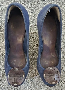 Tory Burch blaue Canvas-Espadrille Keilabsatz zehenfrei Sandalen Größe 6,5 - Bild 1 von 7
