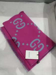 GUCCI GG Jacquard Scarf Pink/Light Blue BC - Picture 1 of 3
