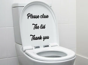 PLEASE CLOSE THE LID TOILET STICKERS DECALS SEAT VINYL BATHROOM DECORATION FUNNY - Picture 1 of 2
