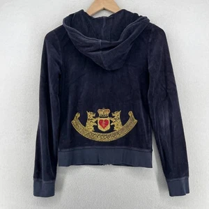 JUICY COUTURE Hoodie S Velour Crest Logo Full Zip Track Jacket Cotton Blend Blue - Picture 1 of 15