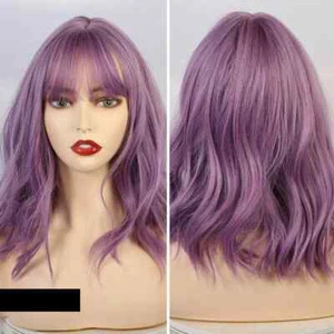 Purple Women's Wig Short Wavy Thick Full Bangs Synthetic Cosplay Wig New UK - Picture 1 of 5