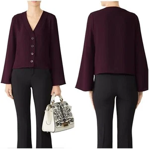 Amanda Uprichard Purple Petra Bell Sleeve Short Button Front Top Corp Office M - Picture 1 of 10
