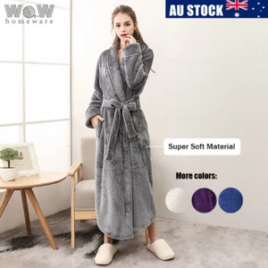Unisex Womens Dressing Gown BathRobes Luxury Mens Long Robes Fleece Waffle - Picture 1 of 14