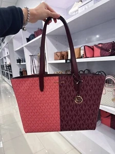 New Michael Kors MK Jet Set Travel Top Zip MD Tote Shoulder Bag MK Oxblood Multi - Picture 1 of 7