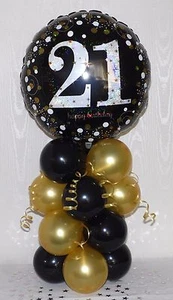 21° COMPLEANNO - ETÀ 21 - NERO/ORO - PALLONCINO IN LAMINA - CENTROTAVOLA - Foto 1 di 3