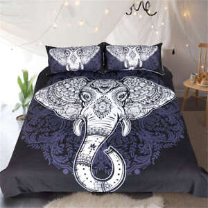 White Elephant Long Stripe 3D Digital Print Bedding Duvet Quilt Cover Pillowcase