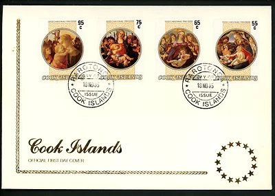 Postal History Cook Islands FDC #888-891 art paintings Christmas religion 1985 - Image 1 of 2