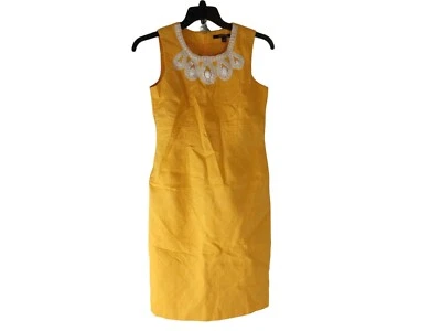 Vestido para mujer Chadwicks mostaza floral encaje ribete estrás sin mangas cremallera talla 4 Foto 1 de 4