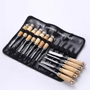 Wood Carving Chisel 12 Pieces Professional Sculpture Woodworking Crafting Tools - Picture 1 of 5
