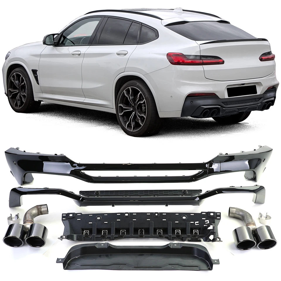 Heckdiffusor Performance Umbau + Endrohre Schwarz passt für BMW X4 G02 18-21 - Bild 1 von 4