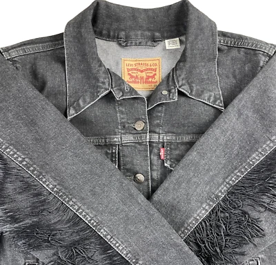 Levi Strauss черный джинсовой ткани Jean куртка кисточки бывший парень 1 X красный вкладка Western EUC - Изображение 1 из 4