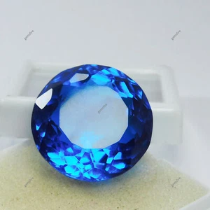 Blue Tanzanite Round Cut Loose Gemstone 67.75 Ct Huge Lab Created CERTIFIED - Picture 1 of 7