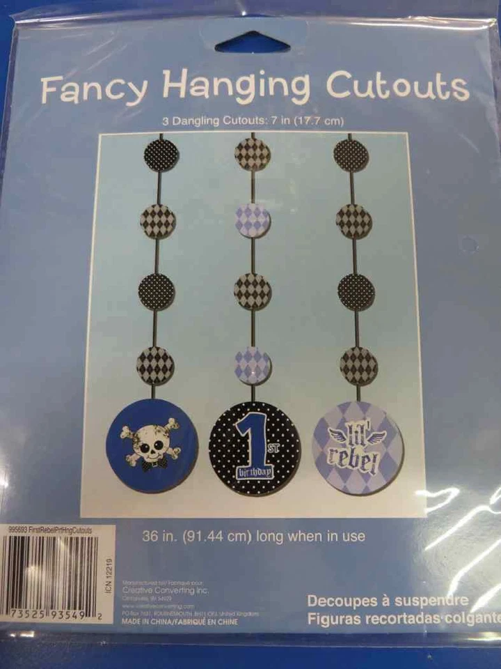 First Rebel Lil Blue Boy Argyle Skull 1st Birthday Party Hanging Decorations - Image 1 of 1