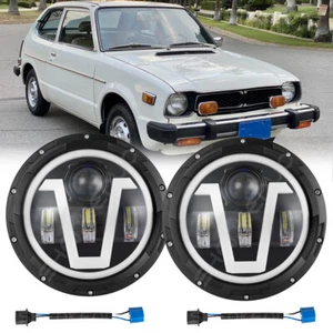 Pair 7" Inch Round LED Headlights Halo Angle Eyes For Honda Civic 1976-1981 - Picture 1 of 21