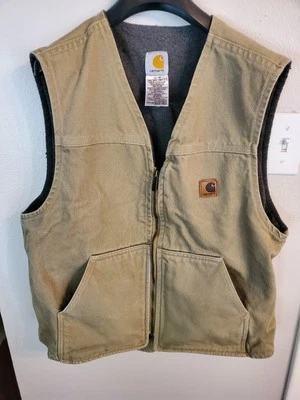 Chaleco Carhartt Para Hombres Grande Forrado de Vellón Lona Cremallera Completa V19 Bronceado Y2K Ropa de Trabajo Foto 1 de 4