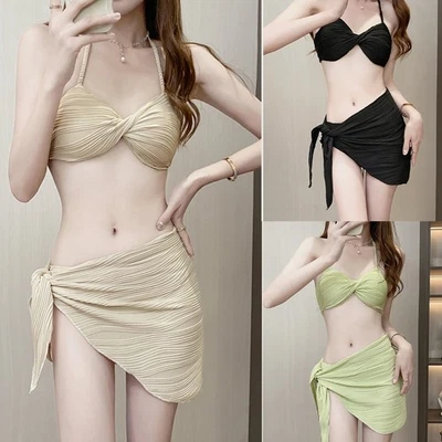 Classic Women's Swimwear Halter Swimsuit with Lace Up Cover Up and Skirt - Image 1 of 4