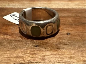 vintage silver ring with jade inset; size 8; heavy; 5/8 inch wide - Picture 1 of 8