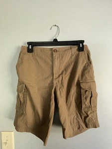 Lands End Youth M 10H - 12H Husky Khaki Cargo Shorts 100% Cotton Belted/ Elastic - Picture 1 of 3
